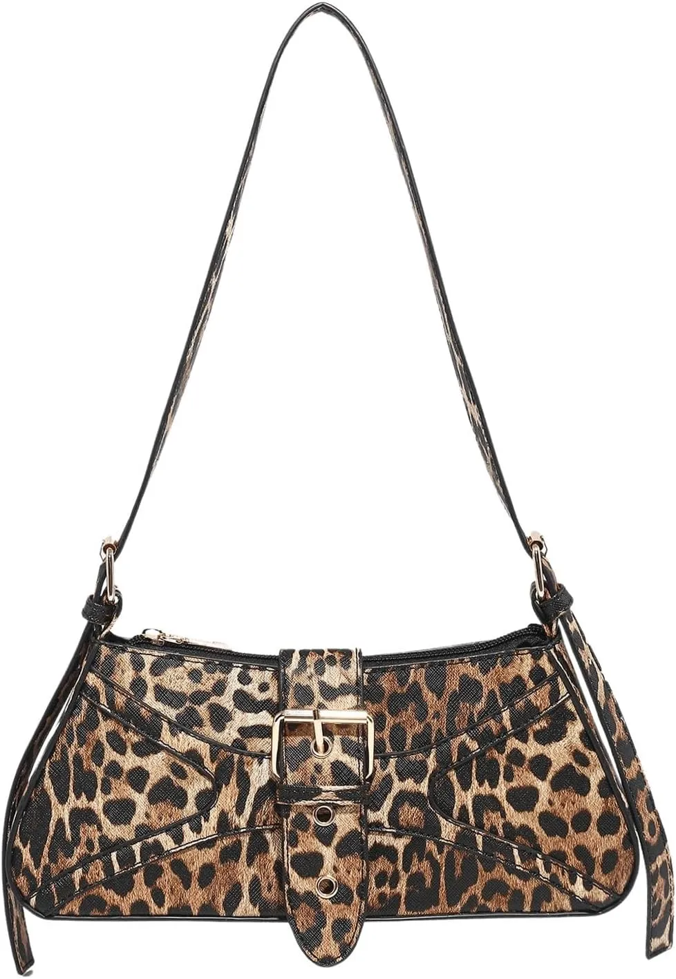 Verdusa Women's Leopard Print PU Leather Shoulder Bag Vintage Zipper Underarm Bags