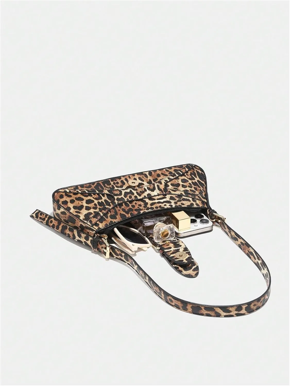 Verdusa Women's Leopard Print PU Leather Shoulder Bag Vintage Zipper Underarm Bags