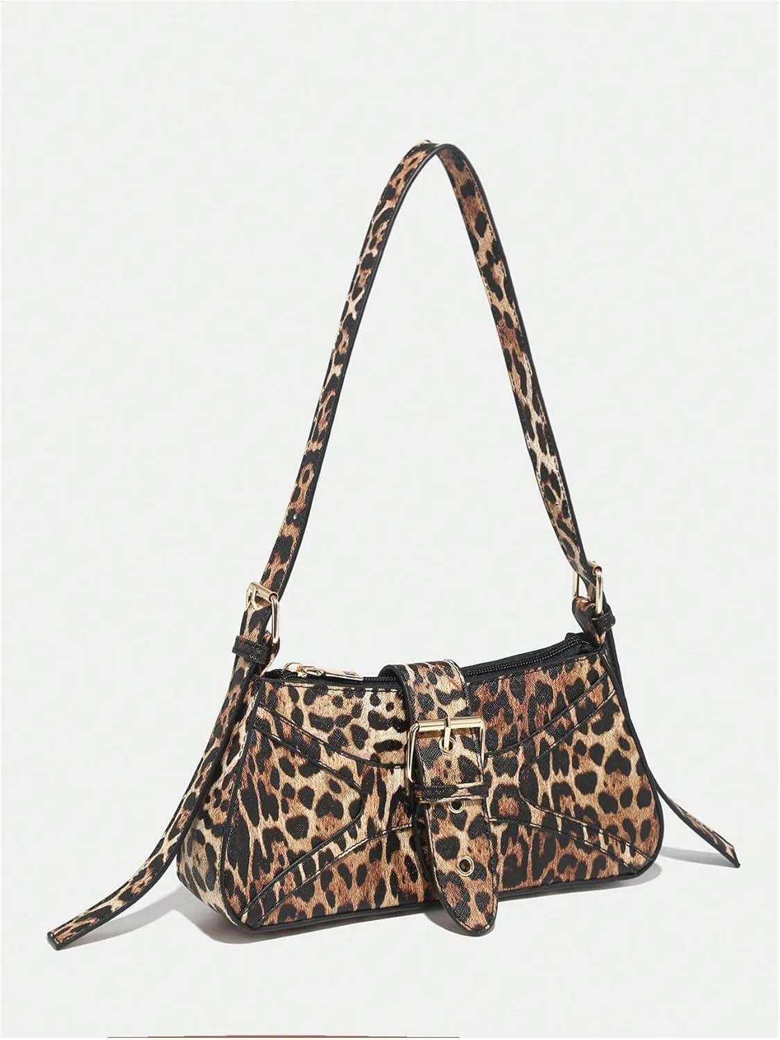 Verdusa Women's Leopard Print PU Leather Shoulder Bag Vintage Zipper Underarm Bags