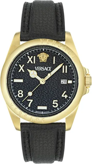 Versace Anteo Collection Luxury Mens Watch Timepieces with a Black Strap and Dial Featuring a Gold Case