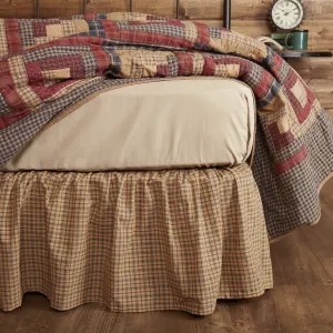 VHC Brands Millsboro Plaid Cotton Rustic Split Corners Gathered King Bed Skirt, 78x80x16, Khaki Tan