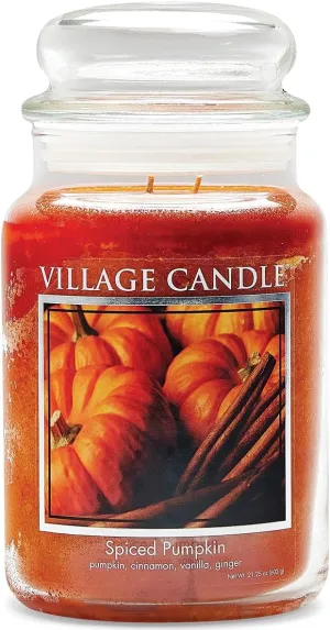 Village Candle Spiced Pumpkin Large Apothecary Jar Candle, 21.25 Oz, Traditions Collection, Orange