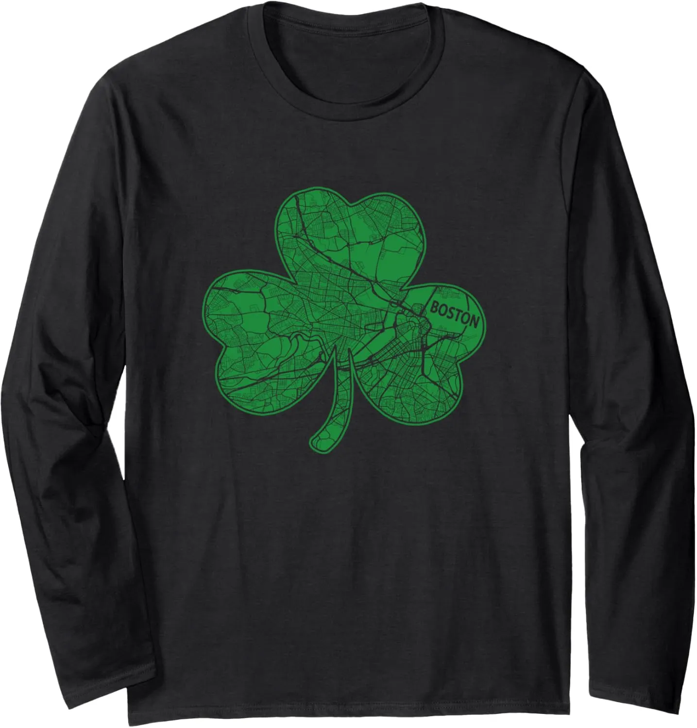 VINTAGE BOSTON IRISH SHAMROCK CITY STREET MAP ST PATRICKS Long Sleeve T-Shirt