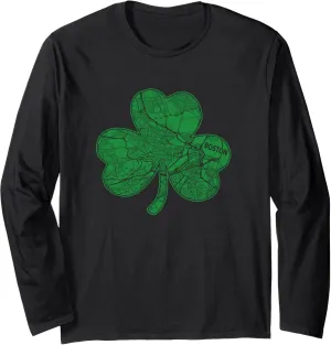 VINTAGE BOSTON IRISH SHAMROCK CITY STREET MAP ST PATRICKS Long Sleeve T-Shirt