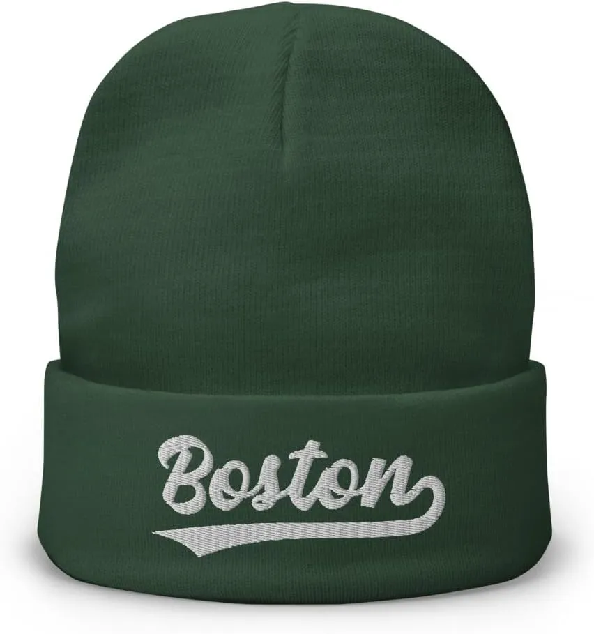 Vintage Boston Sports Script Retro Winter Beanie Hat Cap