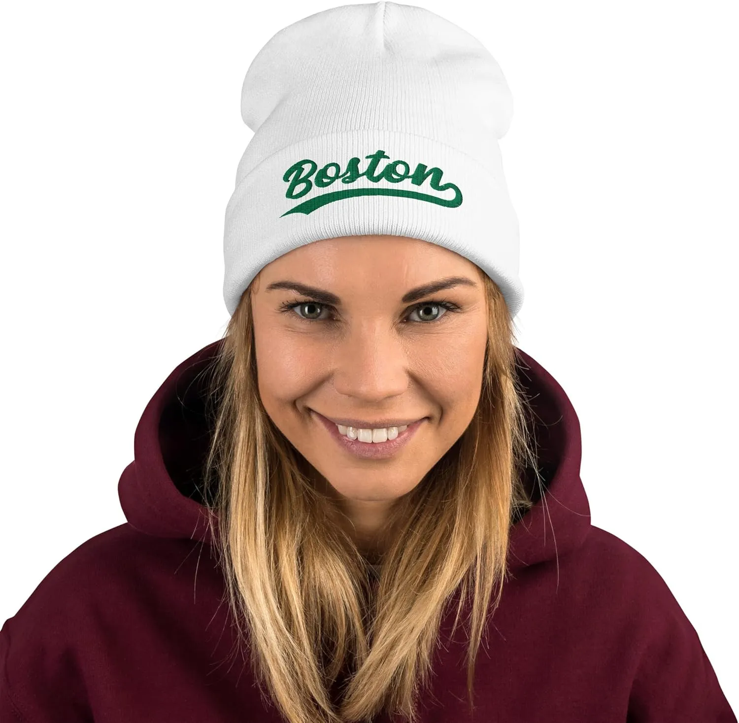 Vintage Boston Sports Script Retro Winter Beanie Hat Cap