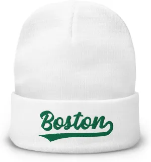 Vintage Boston Sports Script Retro Winter Beanie Hat Cap