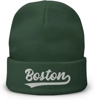 Vintage Boston Sports Script Retro Winter Beanie Hat Cap