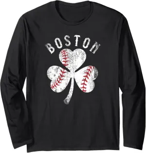 Vintage Boston St Patrick's Day Irish Shamrock Long Sleeve T-Shirt