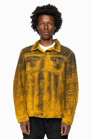 VINTAGE MUSTARD YELLOW JEAN JACKET WITH LIGHT CONTRAST STITCH WITH SPIKES