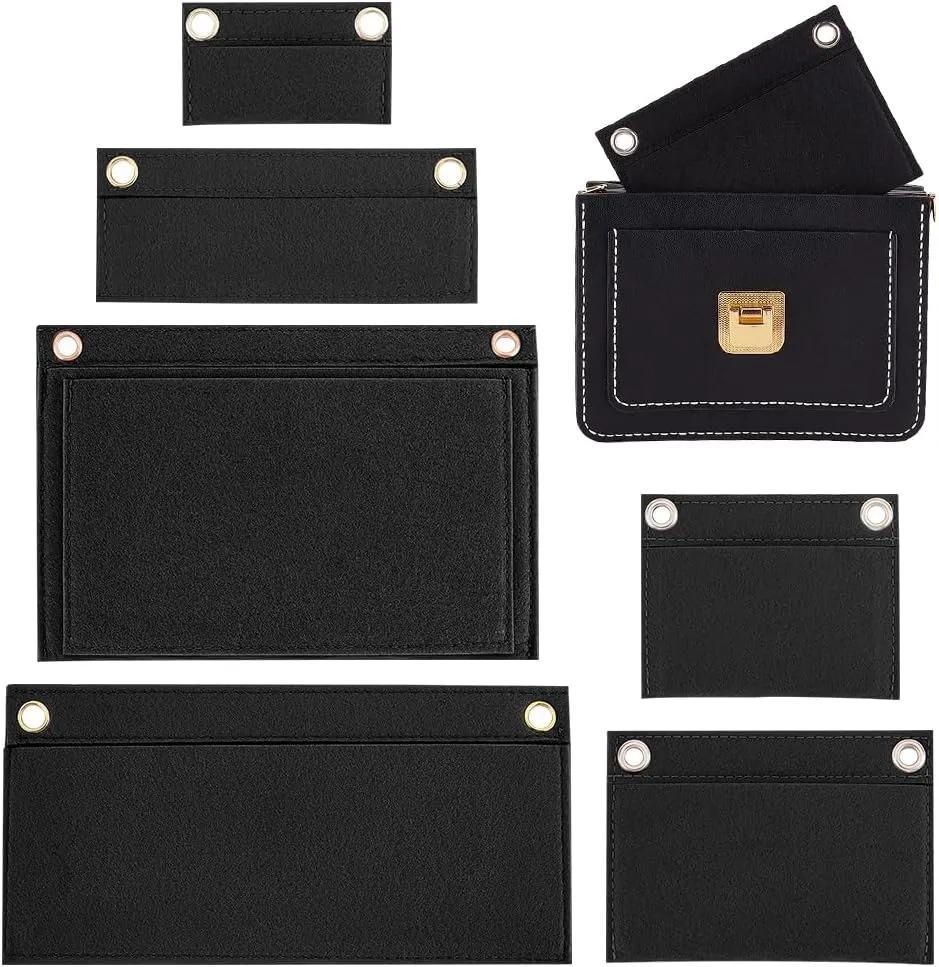 WADORN 6 Sizes Purse Conversion Organizer Insert, Felt Handbag Organizer Inner Pocket Wallet Clutch Bag Conversion Kit with Eyelet Pochette Bag in Bag Accessory, Black