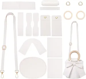 WADORN DIY PU Leather Bucket Bag Making Kit, Bow-Knot Shoulder Bag Making Materials Handmade Tote Purse Sewing Kit Women Fashion Crossbody Bag Sewing Supplies, 5.5x5.5x2.7inch, White