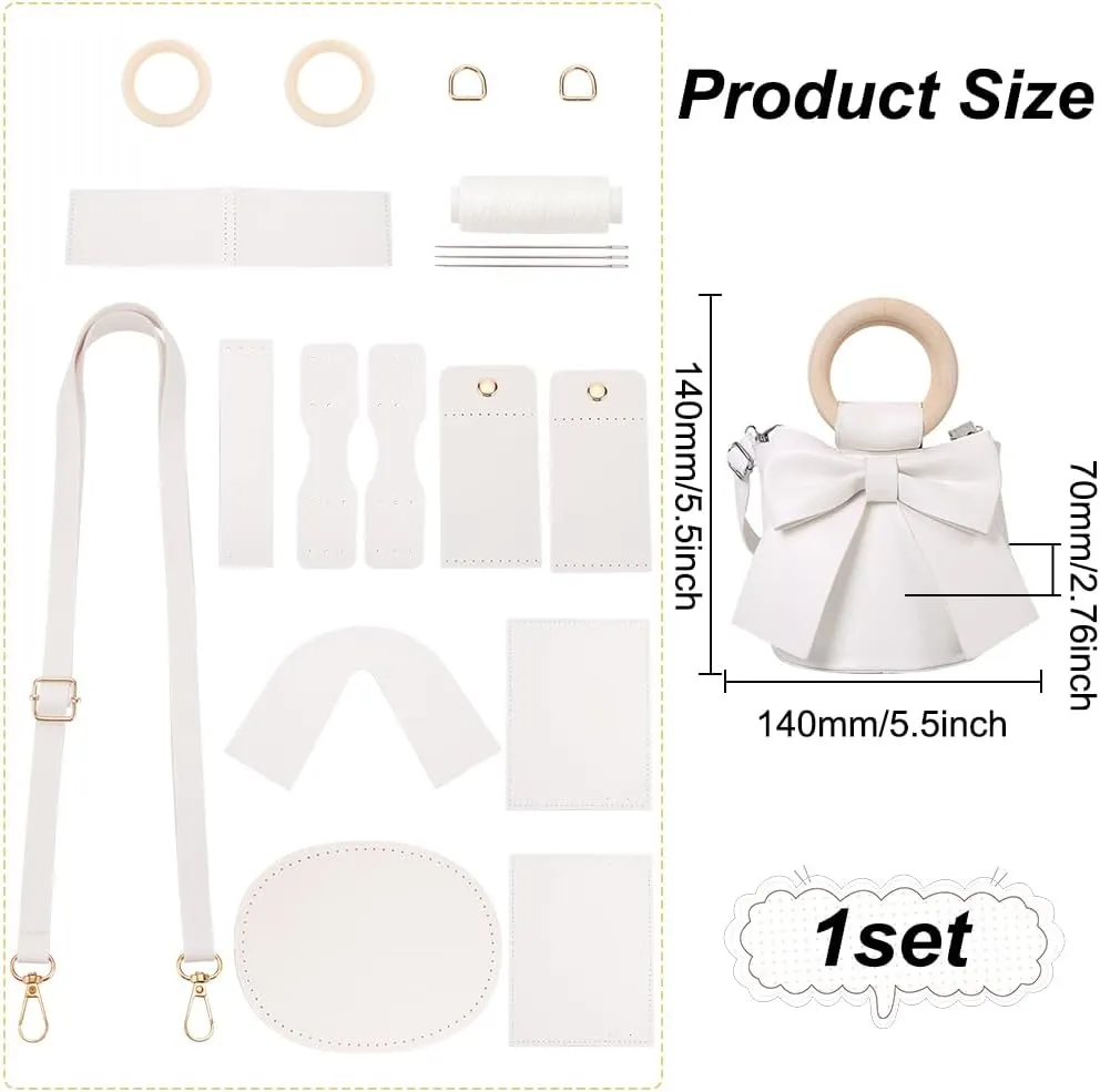 WADORN DIY PU Leather Bucket Bag Making Kit, Bow-Knot Shoulder Bag Making Materials Handmade Tote Purse Sewing Kit Women Fashion Crossbody Bag Sewing Supplies, 5.5x5.5x2.7inch, White