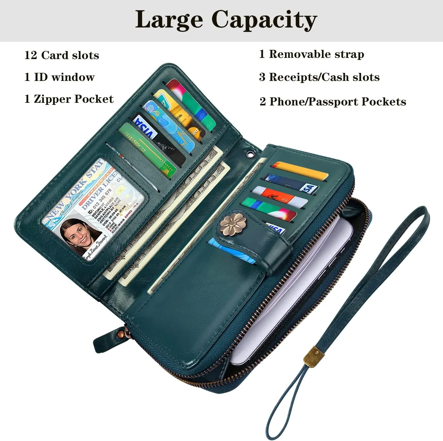 Wallets for Women Multi Card Holder Wallet Clutch Wallet Card Holder Organizer Ladies Purse with Wrist strap Purse