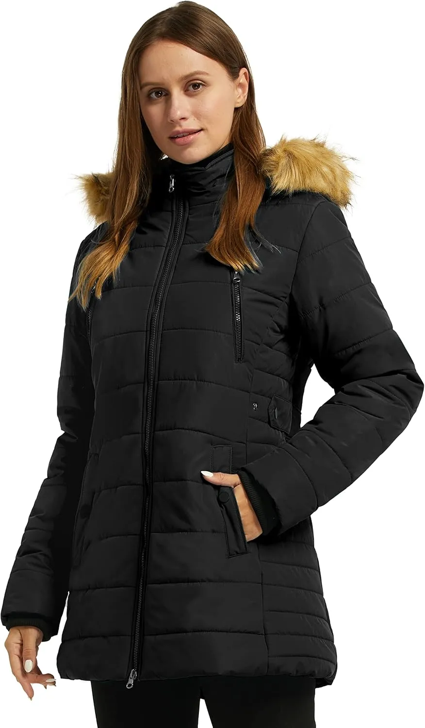 wantdo Women's Warm Winter Coat Heavy Puffer Jacket Parka with Fur Trimmed Hood