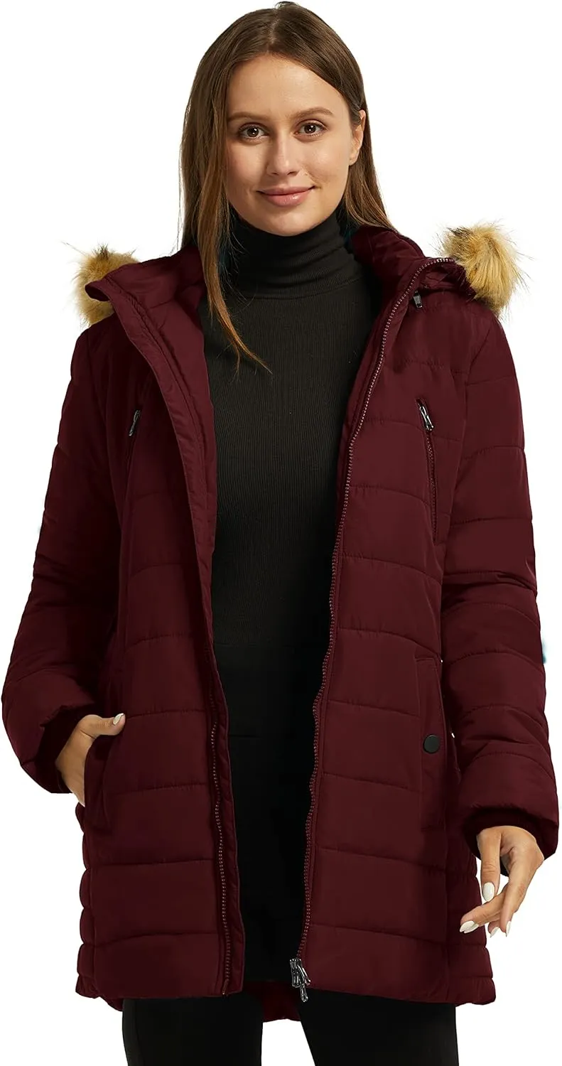 wantdo Women's Warm Winter Coat Heavy Puffer Jacket Parka with Fur Trimmed Hood