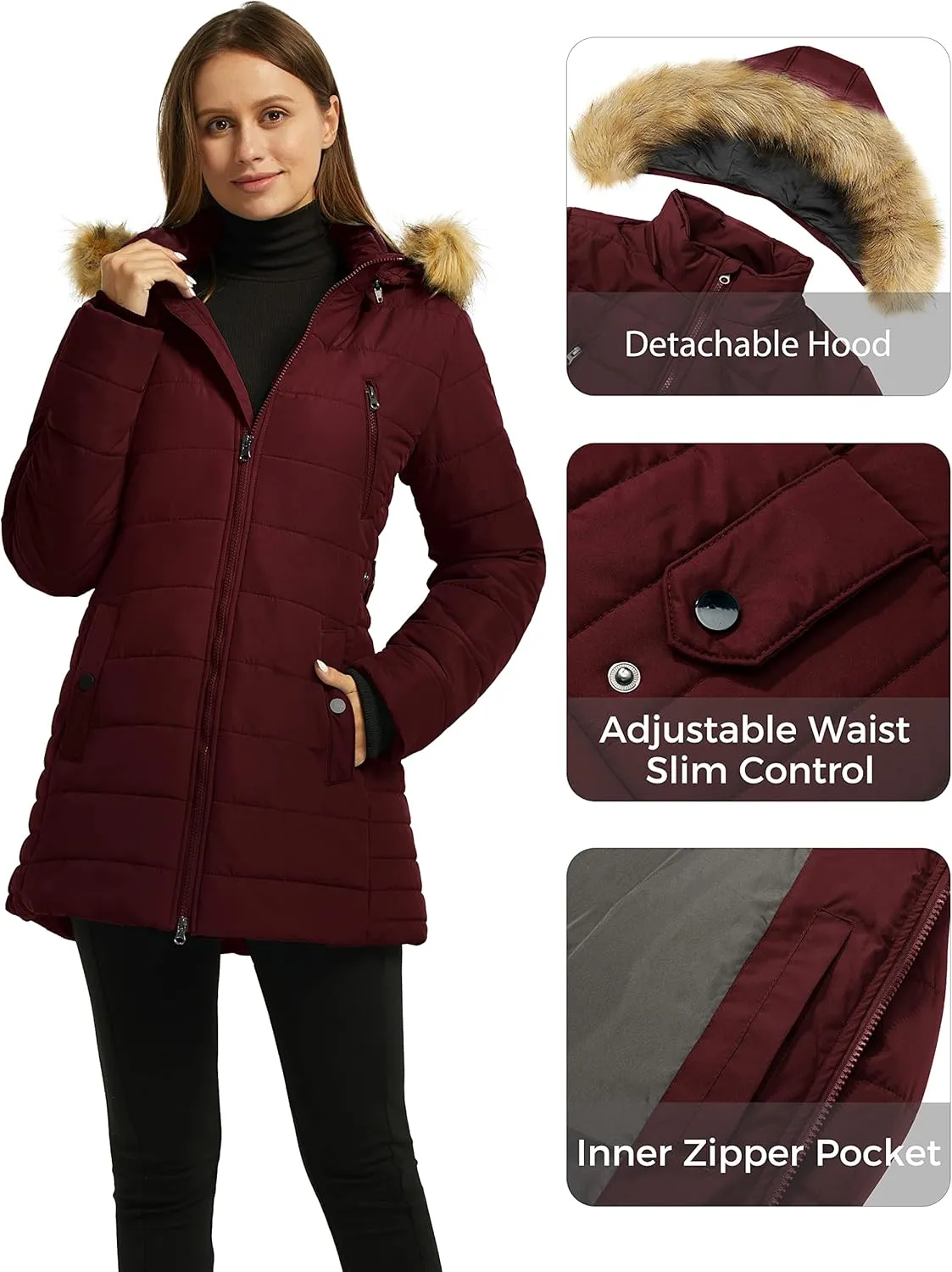 wantdo Women's Warm Winter Coat Heavy Puffer Jacket Parka with Fur Trimmed Hood