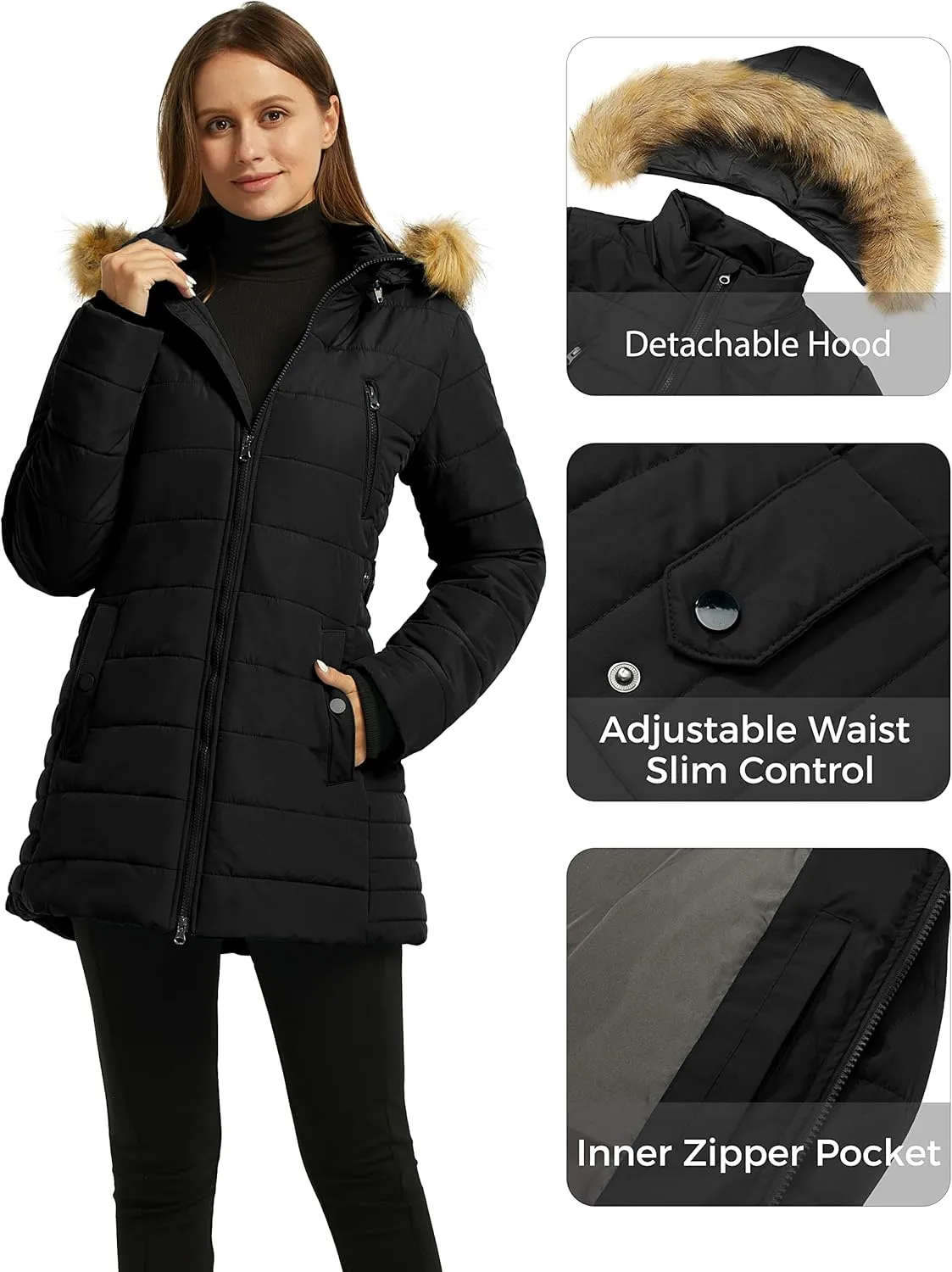 wantdo Women's Warm Winter Coat Heavy Puffer Jacket Parka with Fur Trimmed Hood