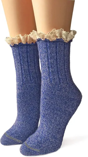 WARRIOR ALPACA SOCKS - Ladies Alpaca Wool, Lace Trimmed Ankle Socks
