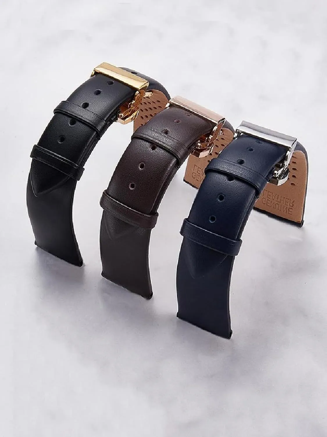 Watch Strap Genuine Leather with Butterfly Buckle Bracelet Men 18-22mm