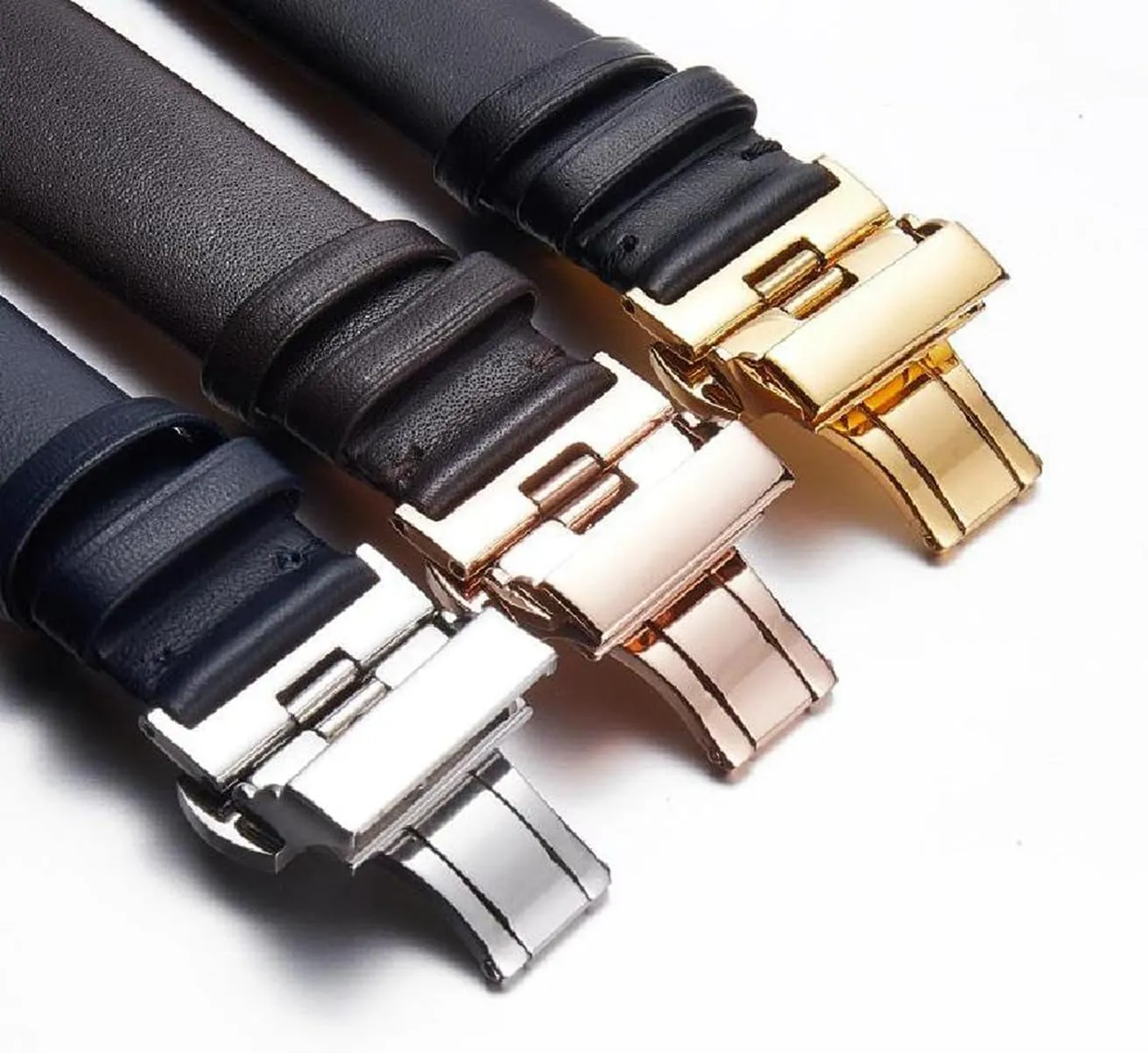 Watch Strap Genuine Leather with Butterfly Buckle Bracelet Men 18-22mm