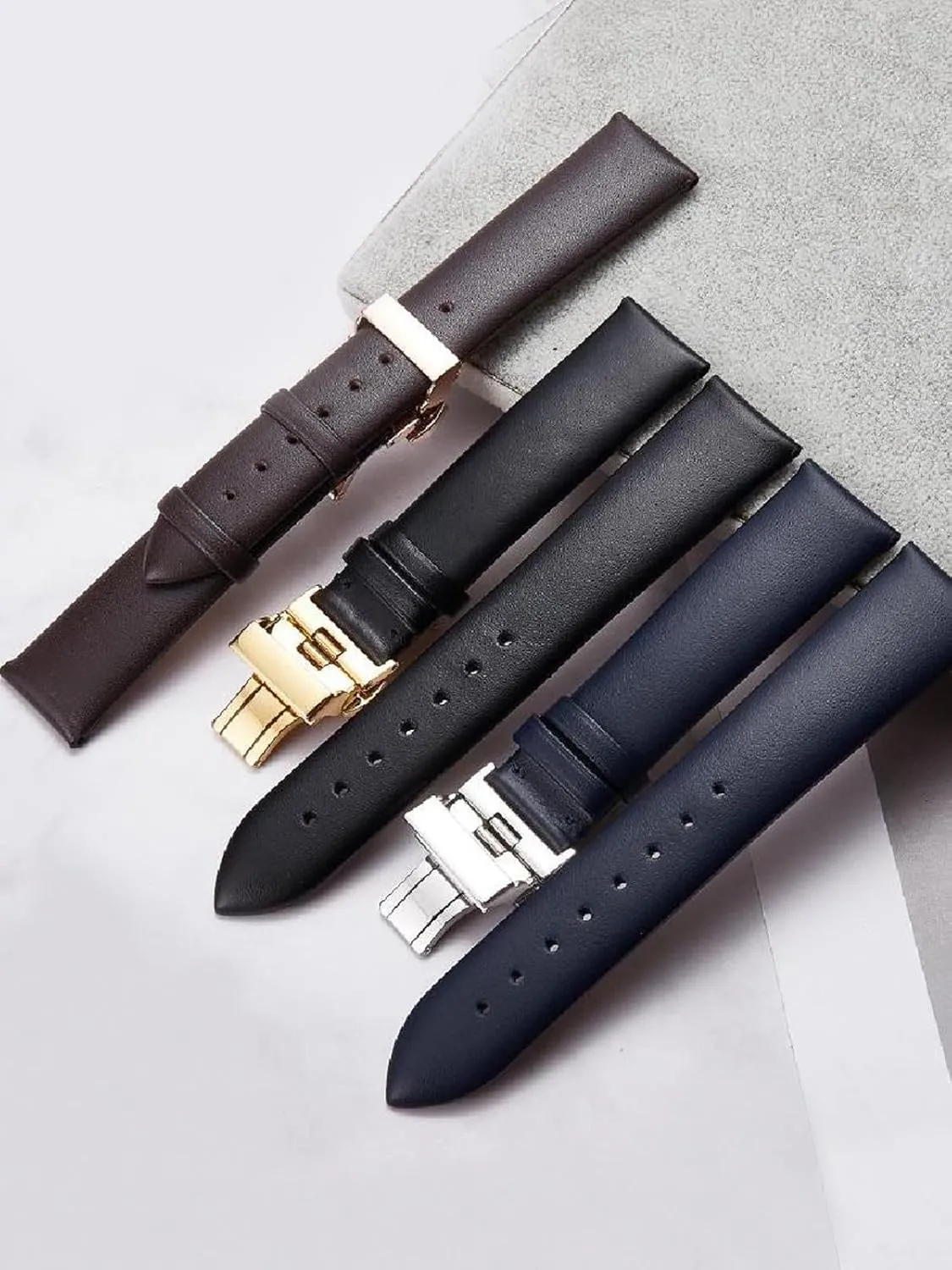 Watch Strap Genuine Leather with Butterfly Buckle Bracelet Men 18-22mm