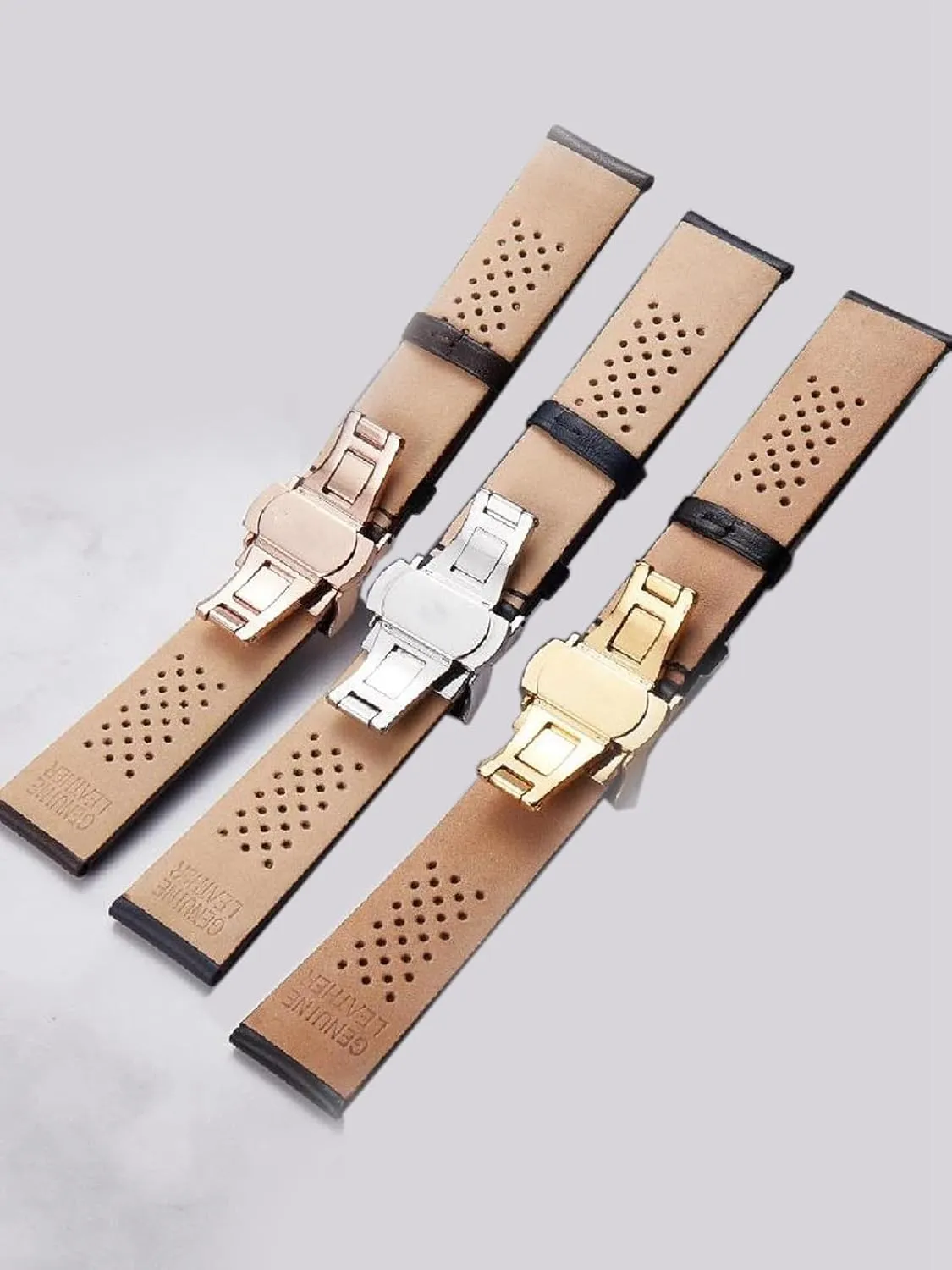 Watch Strap Genuine Leather with Butterfly Buckle Bracelet Men 18-22mm