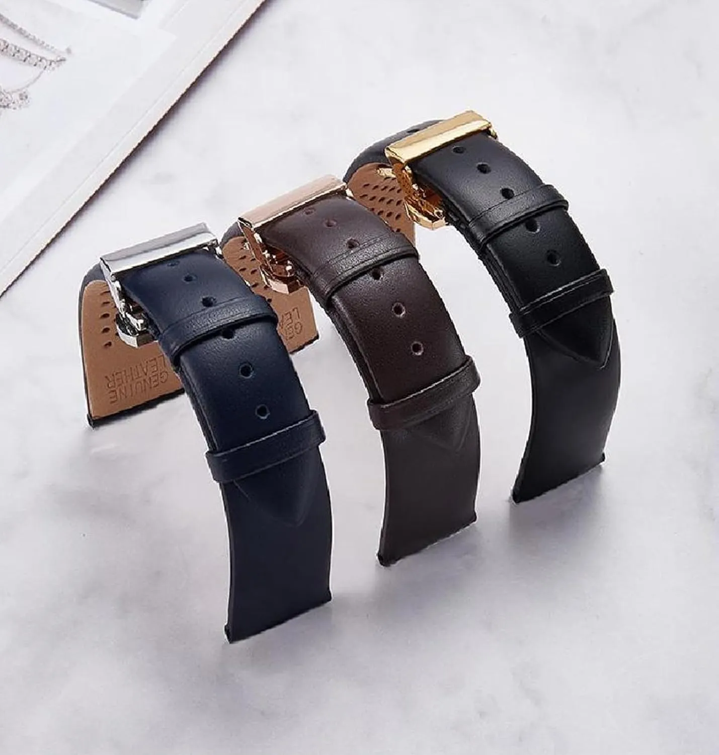 Watch Strap Genuine Leather with Butterfly Buckle Bracelet Men 18-22mm