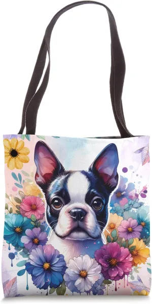 Watercolor Floral Boston Terrier Mama Dog Lover Mother's Day Tote Bag