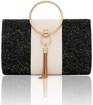 Weave Straw Handbag for Women Tassels Straw Clutch Summer Evening Party Bag Elegant Beach Top Handle Purse with Chain