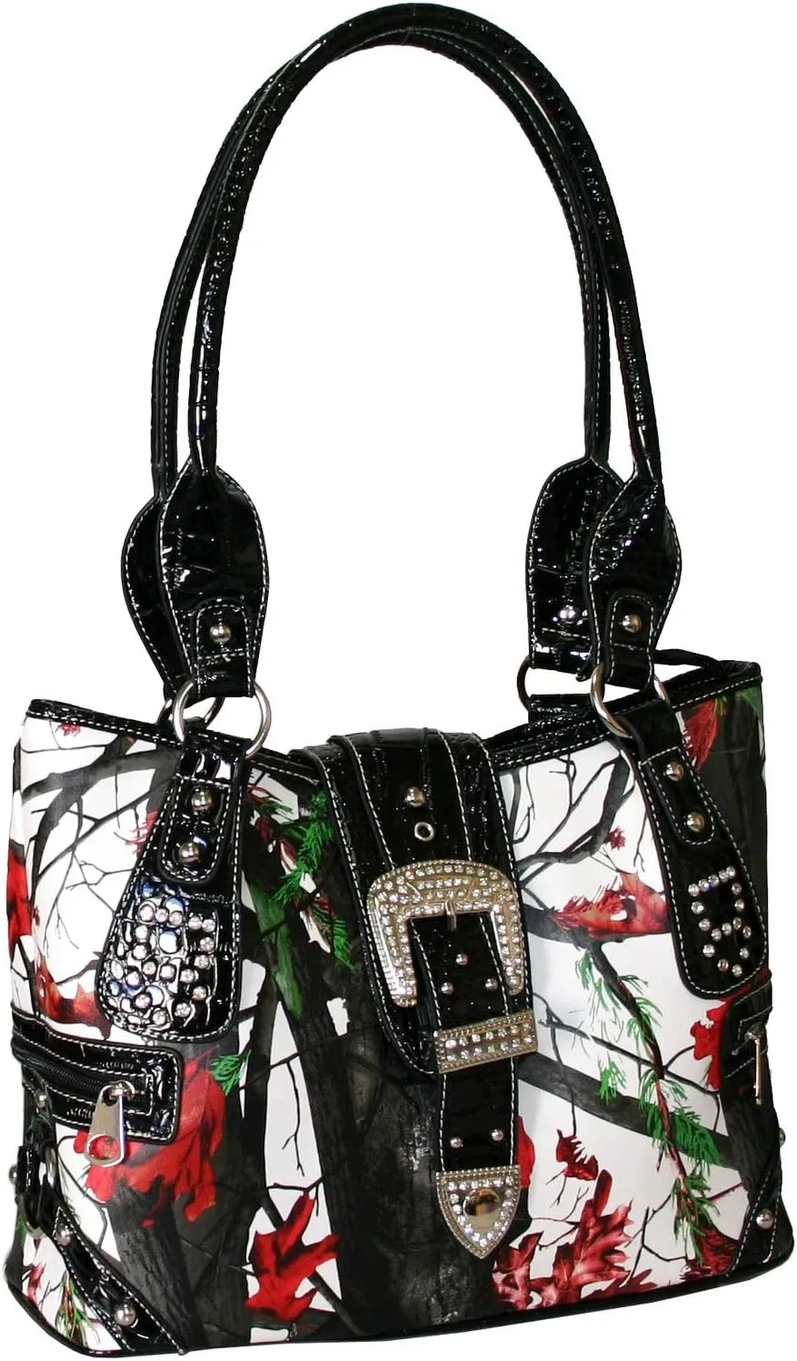 Western Rhinestone Buckle Accent Purse Handbag Matching Wallet