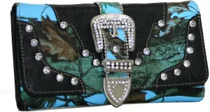 Western Rhinestone Buckle Accent Purse Handbag Matching Wallet