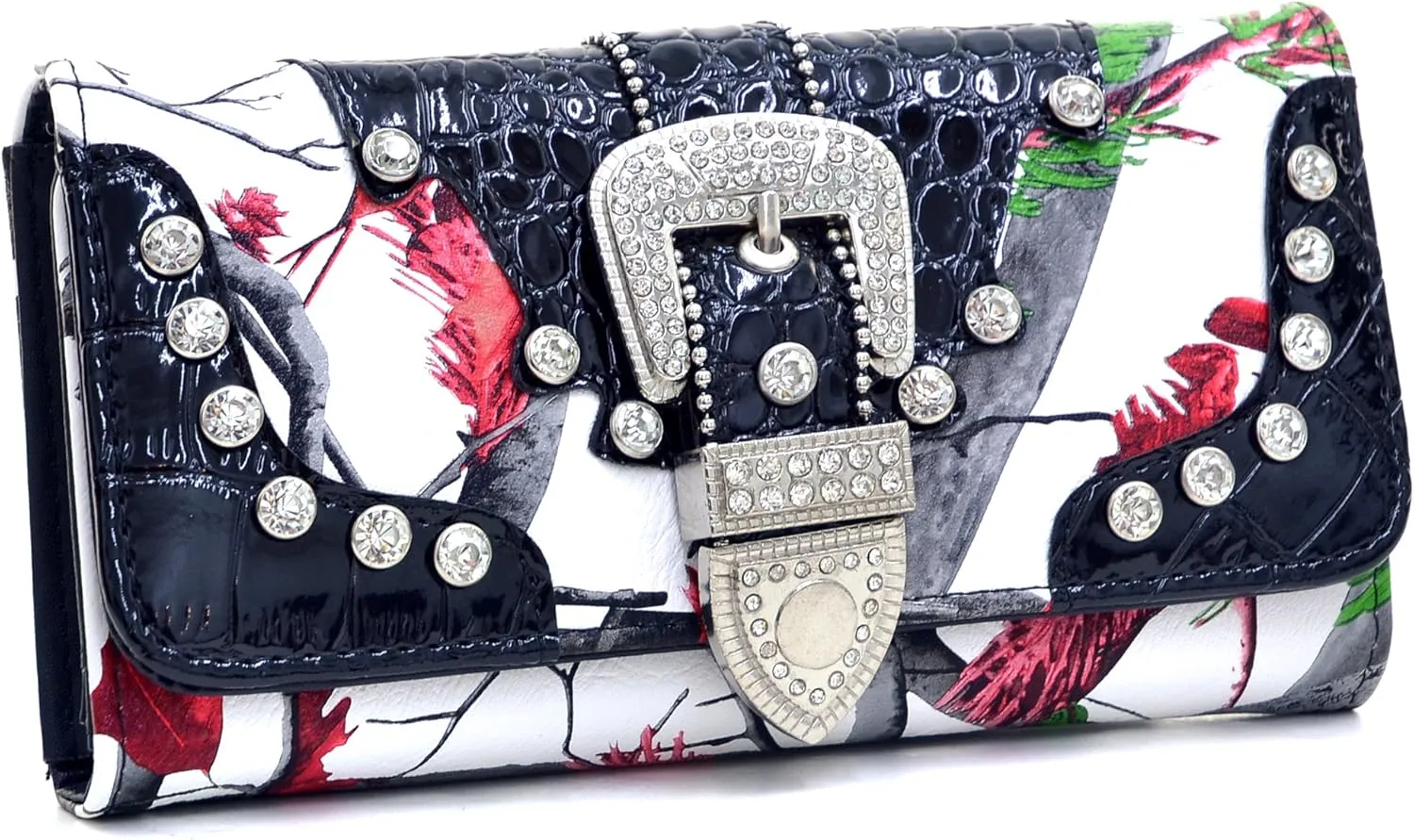 Western Rhinestone Buckle Accent Purse Handbag Matching Wallet