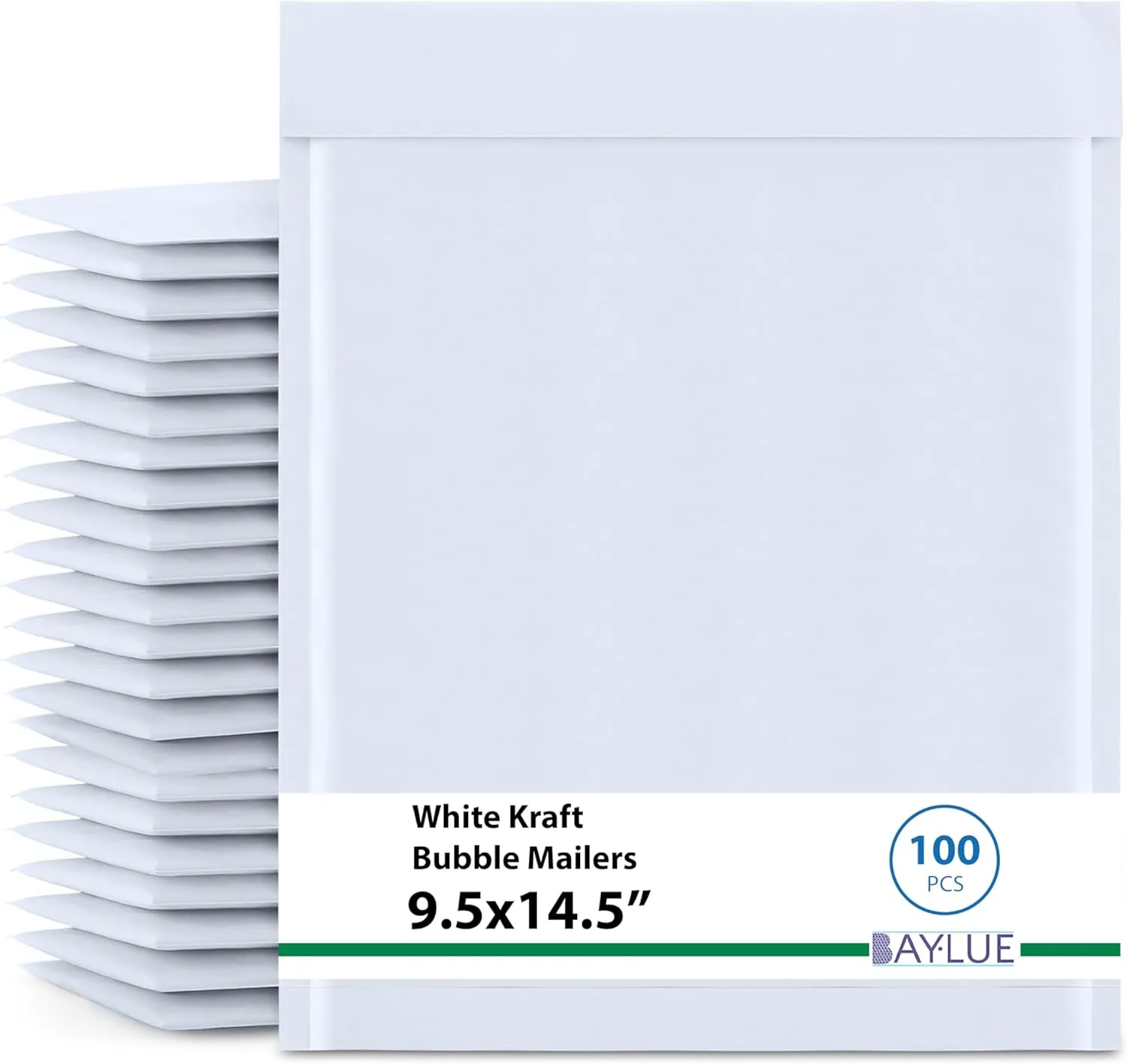 White Kraft Large Bubble Mailers 9.5 x14.5 Inch #4 | Self Seal Padded Envelopes Air Cushioned Bubble Mailer | Usable Size 9.5x13 Inch | Lightweight Mailing Shipping Bags for Books | 100 Pack Bulk