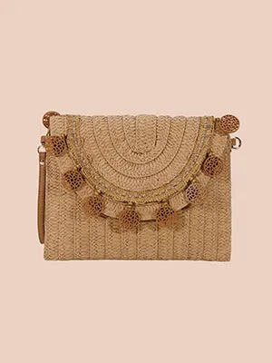 Wicker Fringe with Classy Contrast Brown Rings Vintage Bag