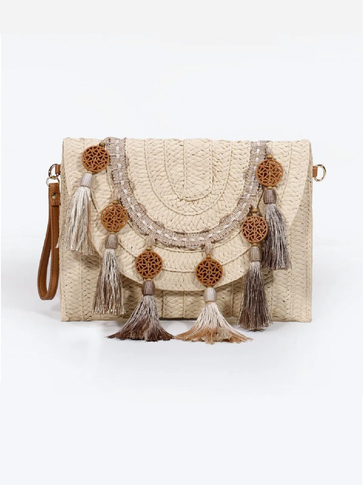 Wicker Fringe with Classy Contrast Brown Rings Vintage Bag