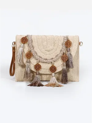 Wicker Fringe with Classy Contrast Brown Rings Vintage Bag