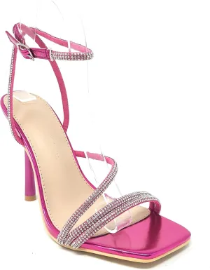 Wild Diva Women's Square Toe Rhinestone Embellished Straps Formal Stiletto High Heels Narala-02