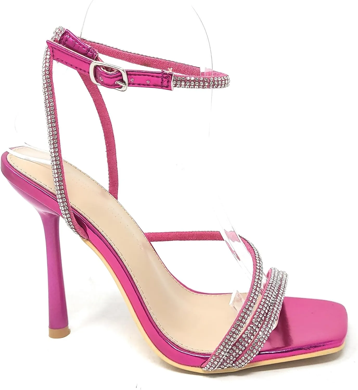 Wild Diva Women's Square Toe Rhinestone Embellished Straps Formal Stiletto High Heels Narala-02