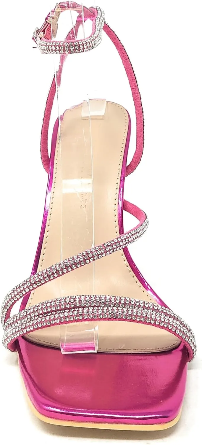Wild Diva Women's Square Toe Rhinestone Embellished Straps Formal Stiletto High Heels Narala-02