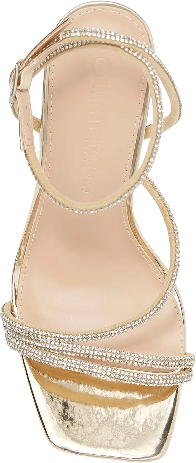 Wild Diva Women's Square Toe Rhinestone Embellished Straps Formal Stiletto High Heels Narala-02