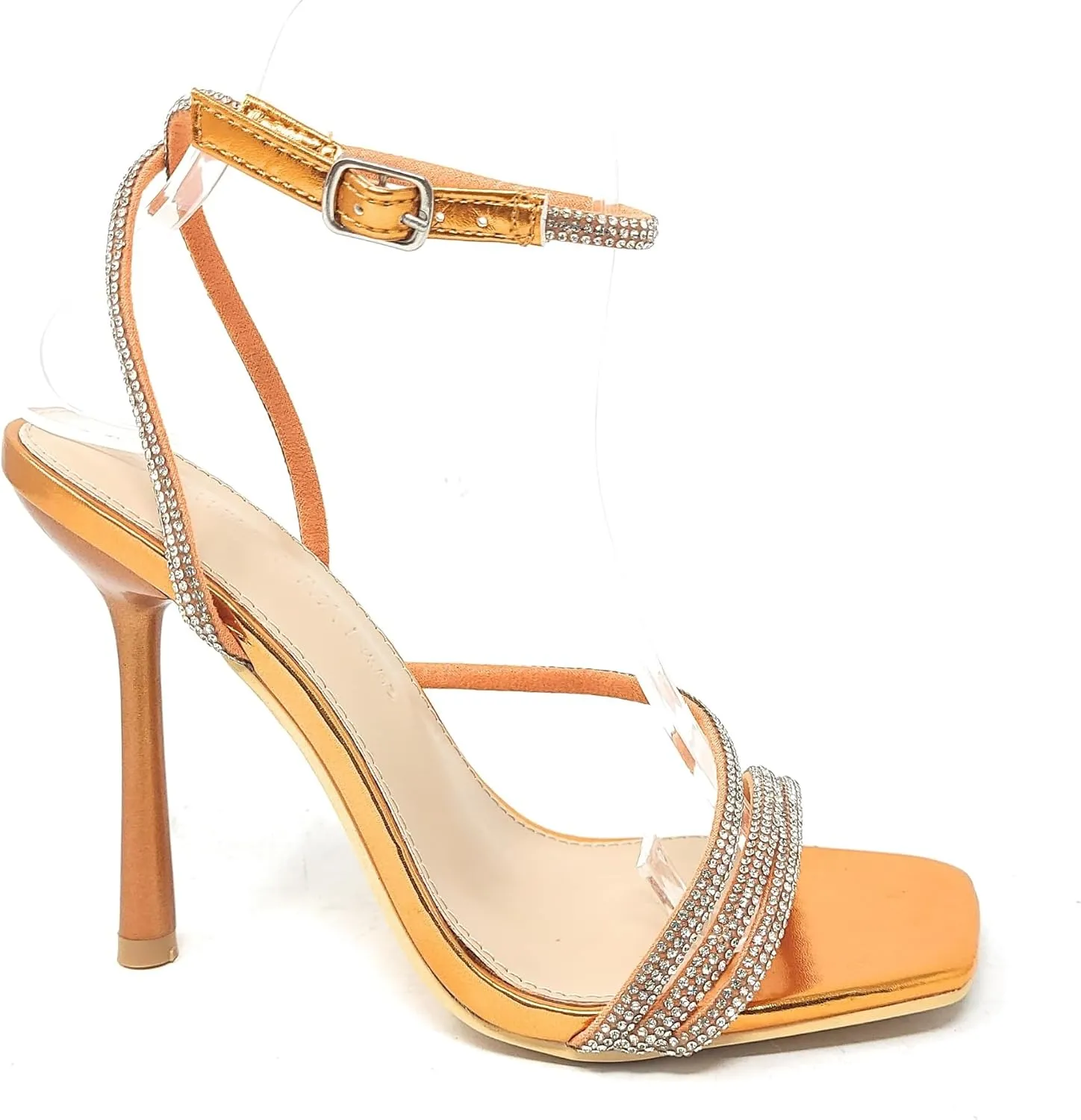Wild Diva Women's Square Toe Rhinestone Embellished Straps Formal Stiletto High Heels Narala-02