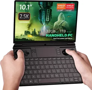 Win MAX 2 2025 Handheld Gaming PC with AMD Ryzen 7 8840U, Radeon 780M GPU, 32GB RAM, 1TB SSD with 4G Module, OcuLink, 10.1" IPS Display, Gaming Controls, Keyboard and touchpad
