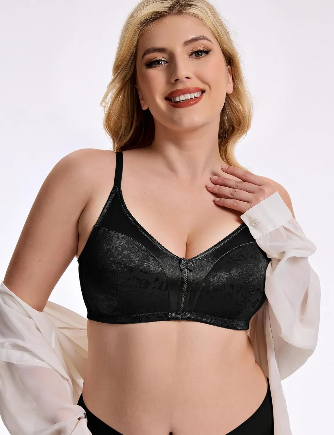 Wingslove Women's Full Coverage Wireless Bra Non Padded Comfort Minimizer Bras Plus Size Floral Pattern Support