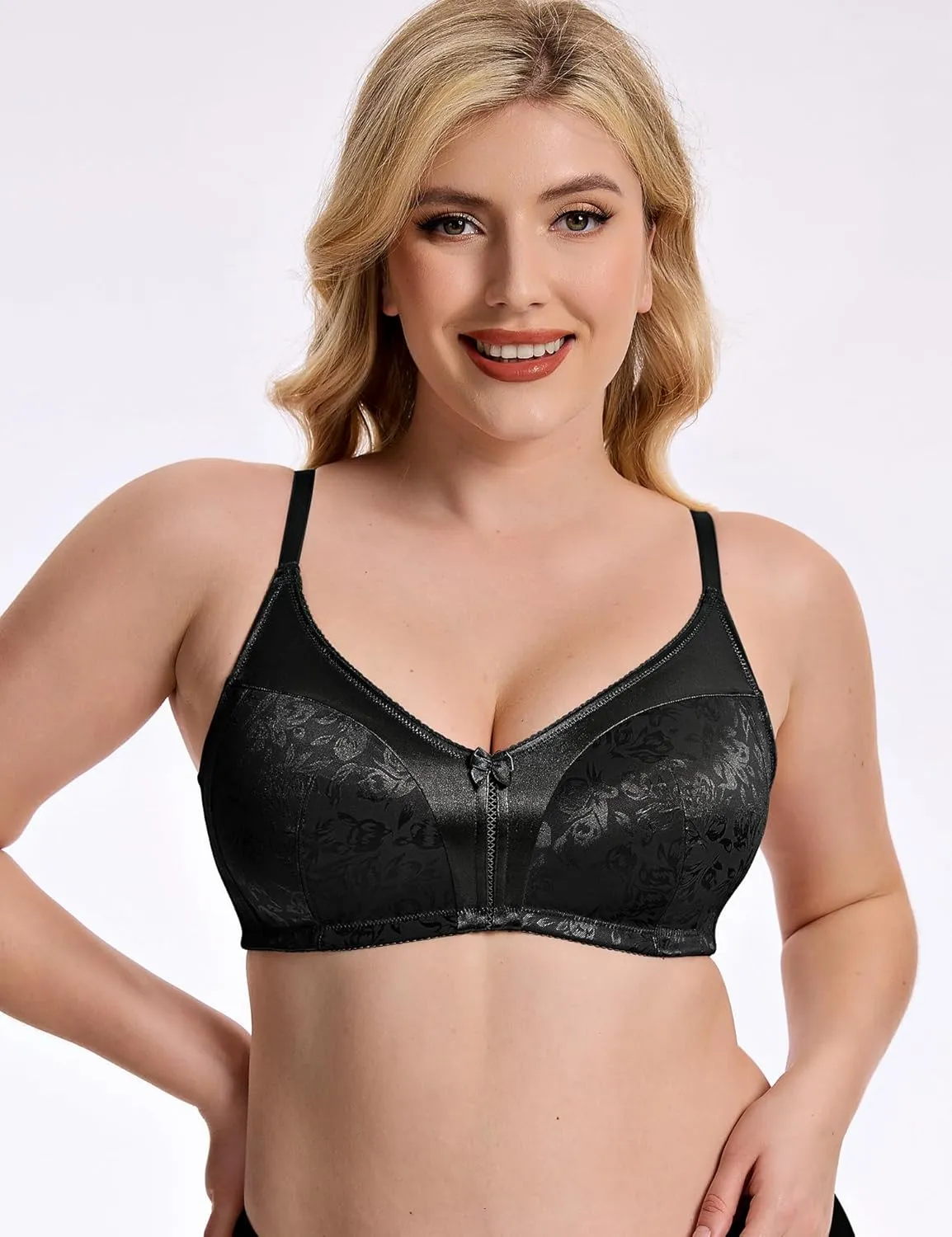 Wingslove Women's Full Coverage Wireless Bra Non Padded Comfort Minimizer Bras Plus Size Floral Pattern Support