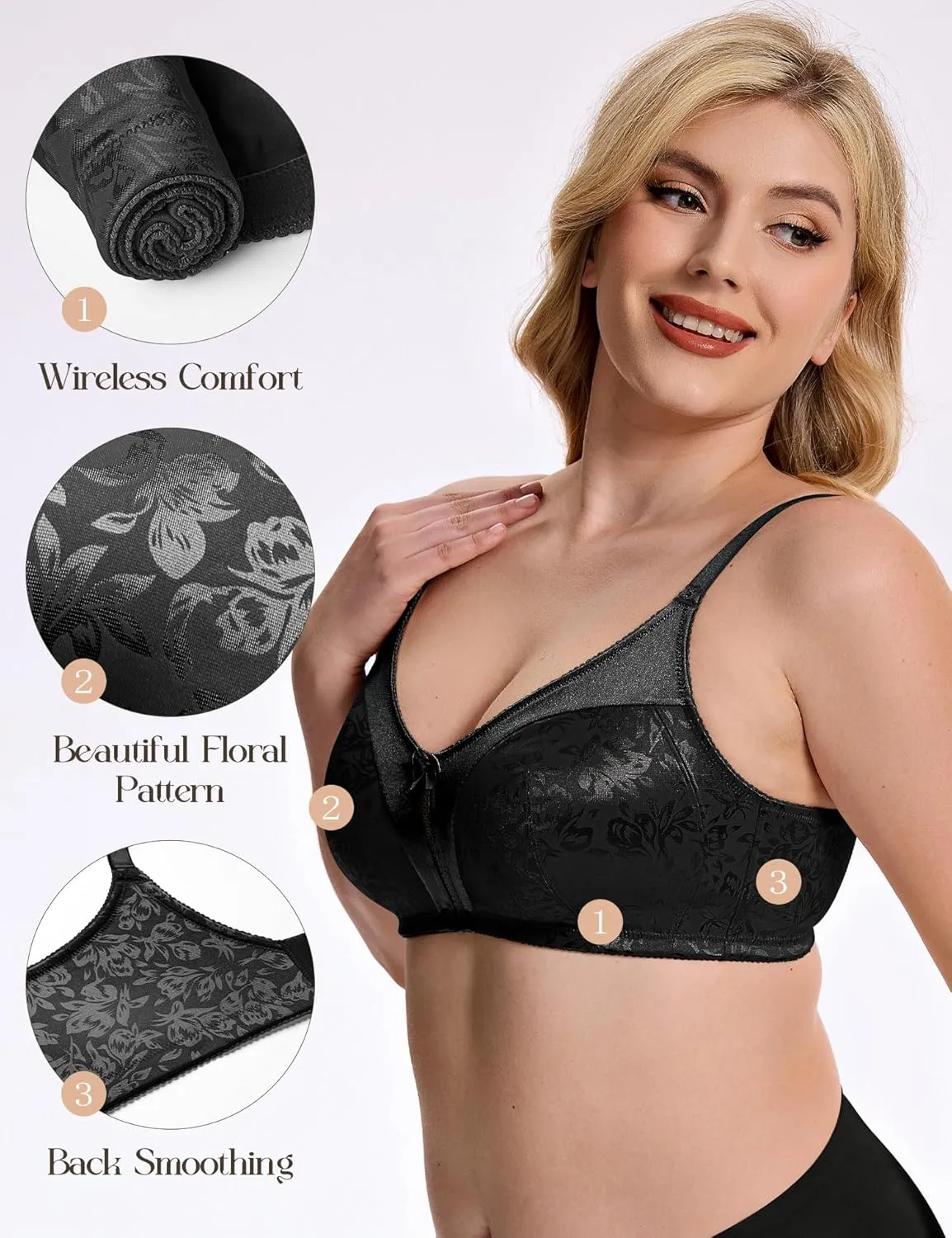 Wingslove Women's Full Coverage Wireless Bra Non Padded Comfort Minimizer Bras Plus Size Floral Pattern Support