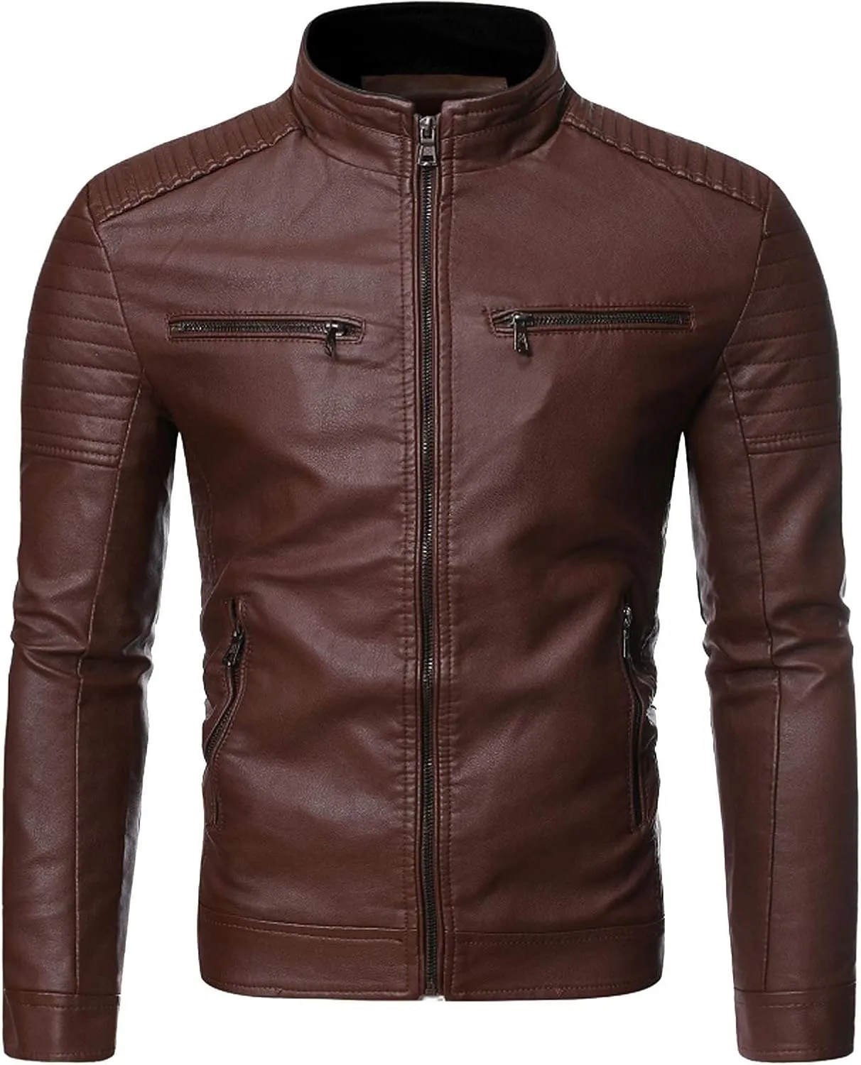 Winter Men's PU Faux Leather Jackets Stand Collar Motorcycle Coat Slim Fit Black Leather Coats Mens Blazer Jacket