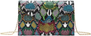 Women Fashion Snakeskin Pattern Clutch Handbag Envelope Bag Chain Shoulder Bag Evening Party Bag