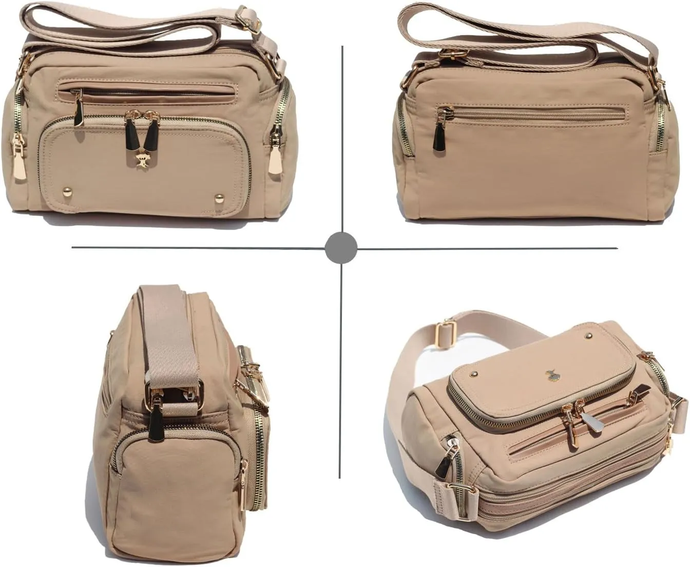 Women Fashion Tote Crossbody Handbags for Women Multi Pockets Shoulder Bag Nylon Travel Purse