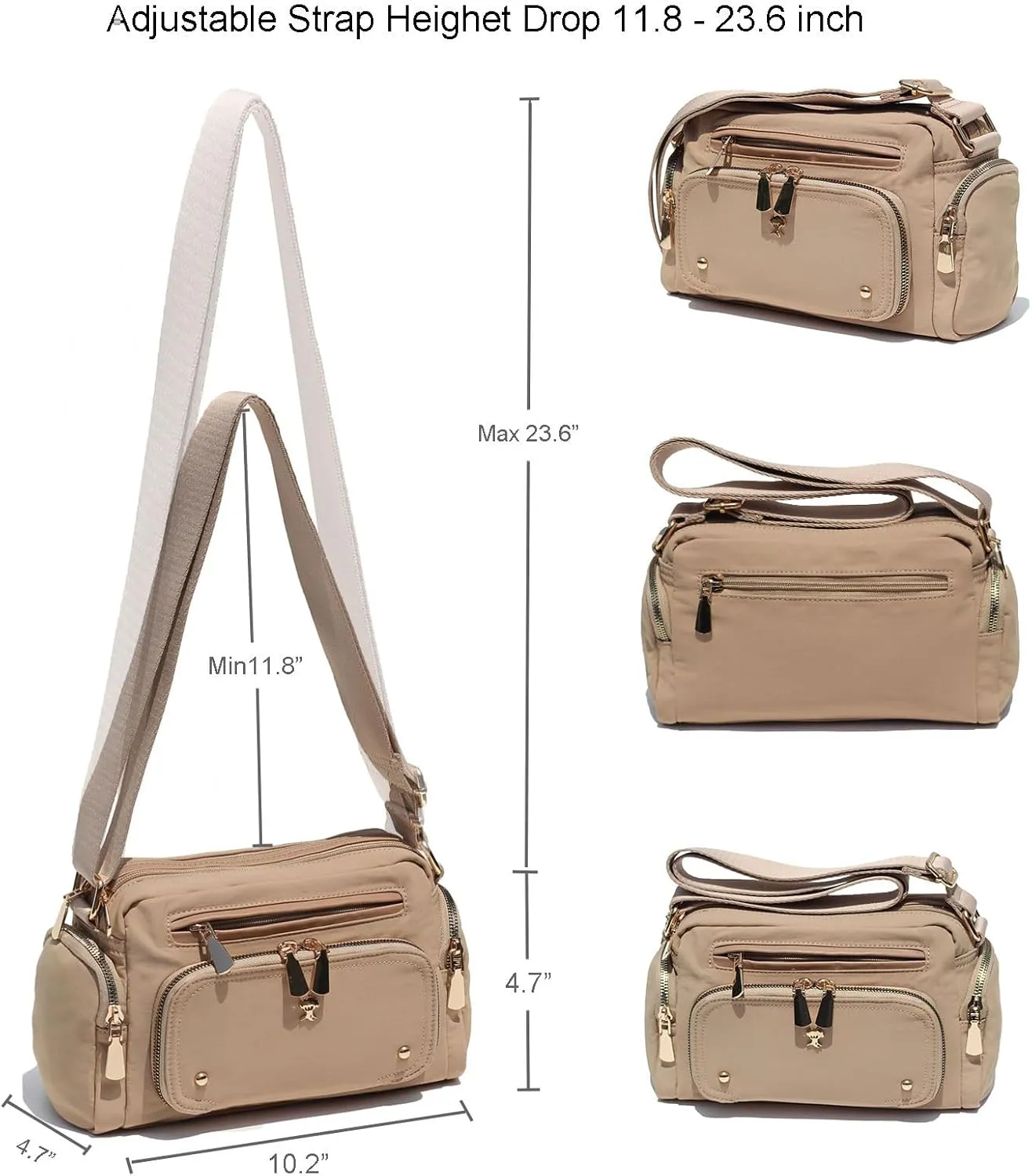 Women Fashion Tote Crossbody Handbags for Women Multi Pockets Shoulder Bag Nylon Travel Purse